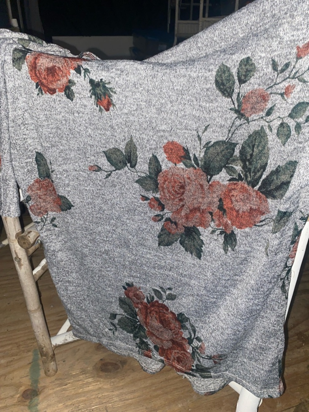 Bobbie Brooks Gray Floral Knit Top with Rose Print